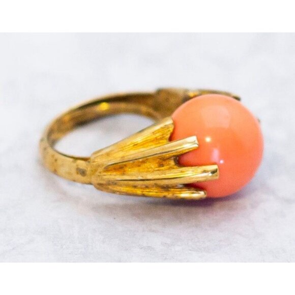 Size 6, Vintage Ring, Gold Tone Orange Ball Ring, Art Deco Ring by Avon - CT1 - Picture 2 of 4